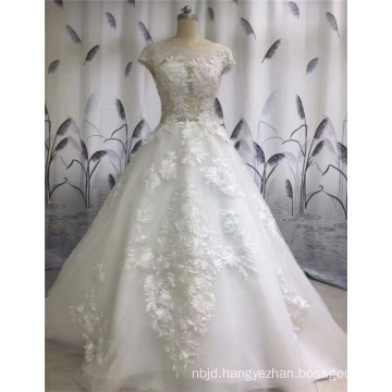 Guangzhou White Sleeveless Embroidered Tulle Design Ball Gown Wedding Dress